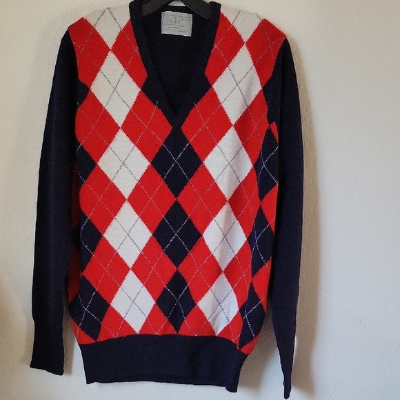Vintage BERK 100% Pure Cashmere Men's Sweater - Red, White, and Navy Blue Size L - Picture 1 of 10